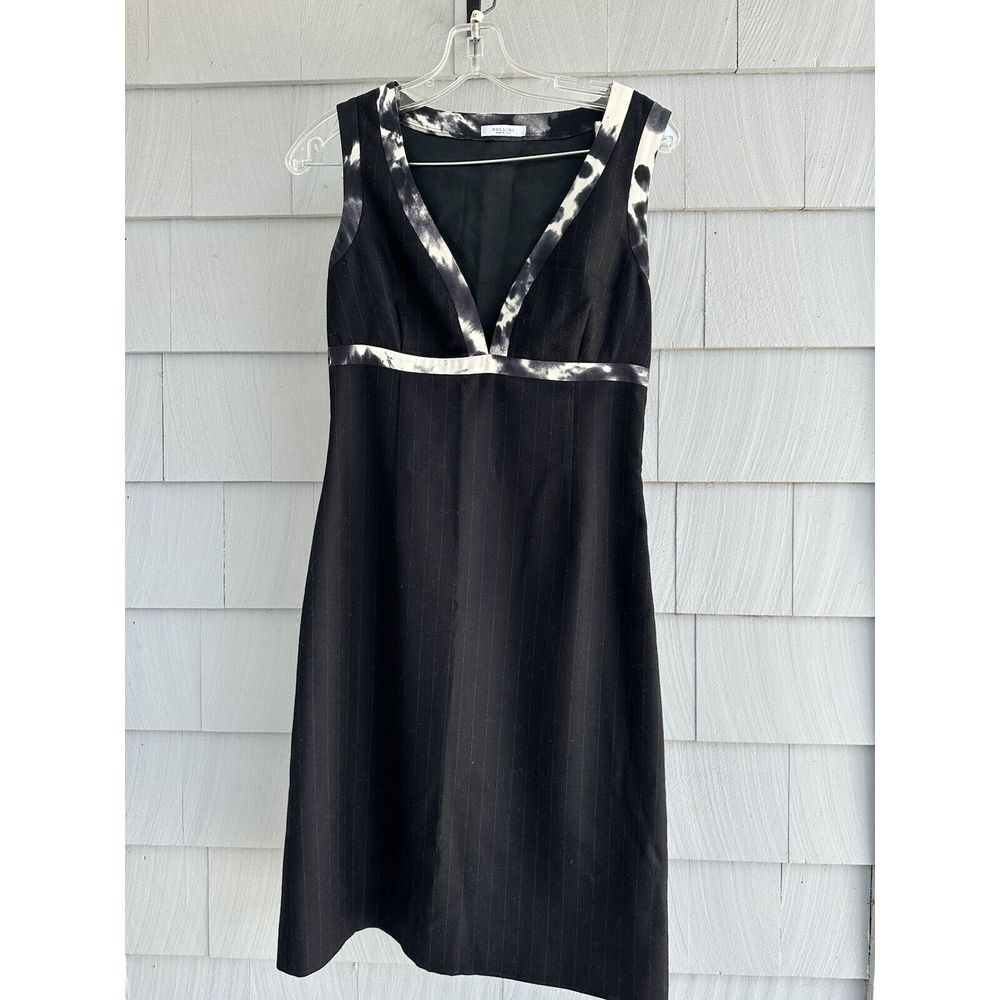 Pollini Made in Italy‎ Virgin Wool Sleevless V Neck Black Dress Size 8